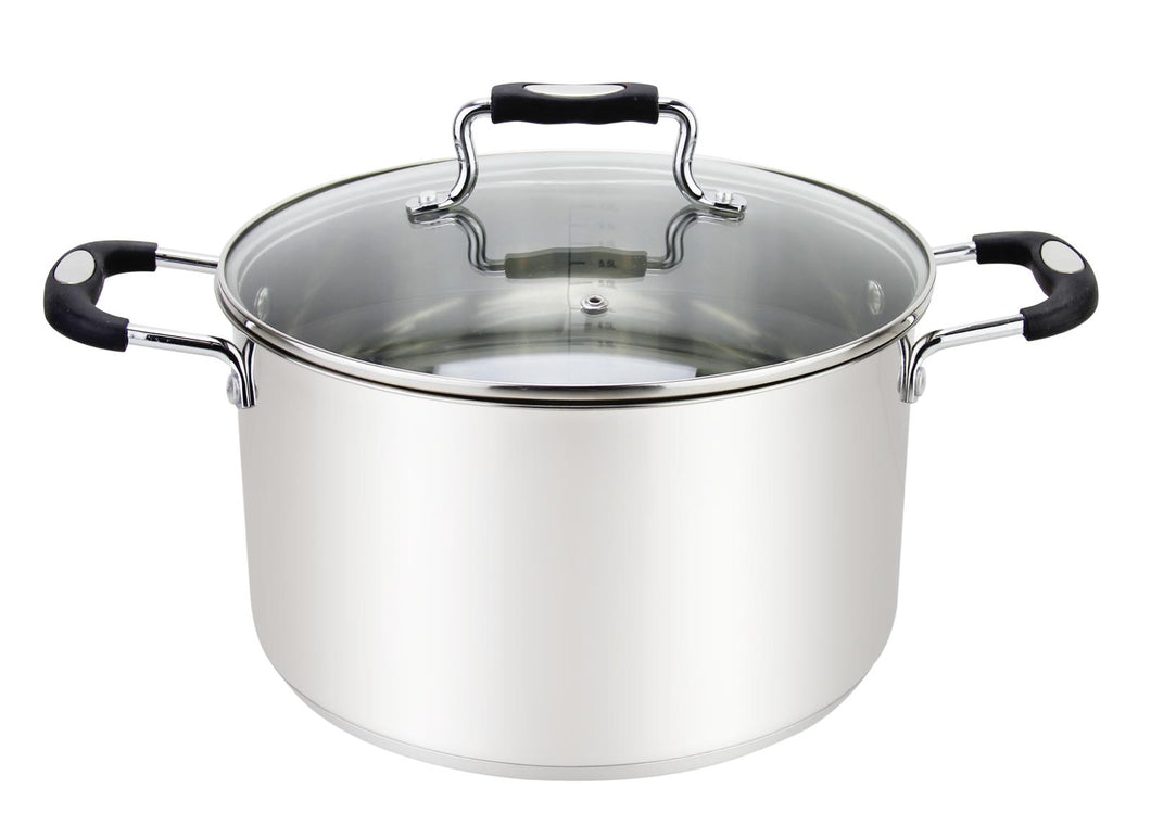 Millvado - Urban,Black, 8.4 qt Stock Pot with Glass Lid, Silicone Handles, 18/10 SS,