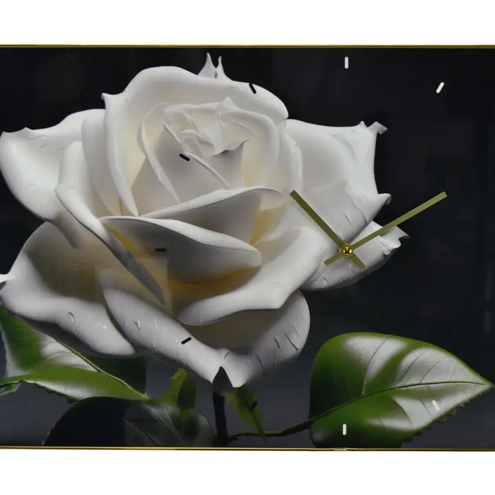 YK21 23.5X15.5 WALL CLOCK, WHITE ROSE