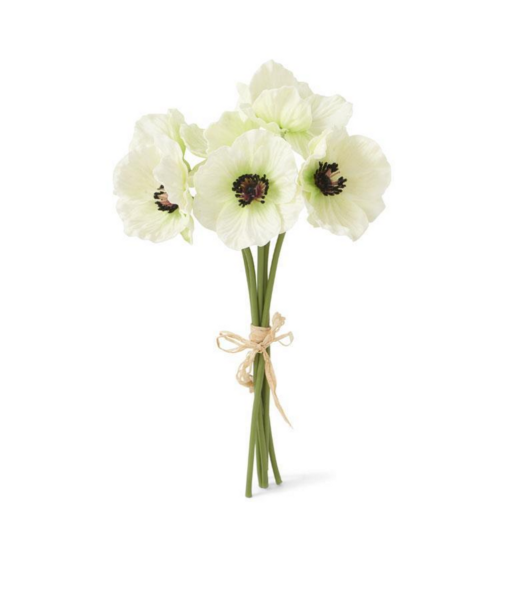 11 Inch White Real Touch Mini Poppy Bundle (6 Stems)