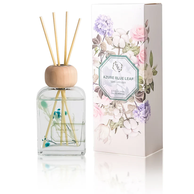 DFS-ABL-5249 Botanical Flower Diffuses, 100ml with wooden top, scent: Azure Blue Leaf