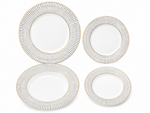 Load image into Gallery viewer, TAJ Designs Linear Gold Dinnerware Service For 4
