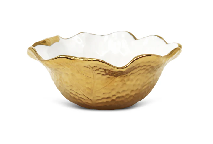 VSB4951White/Gold Soup Bowls Scalloped Edge