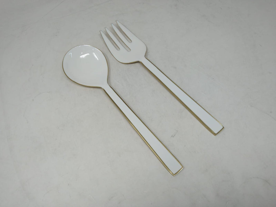 SS3986 S/2 Salad Server - White and Gold