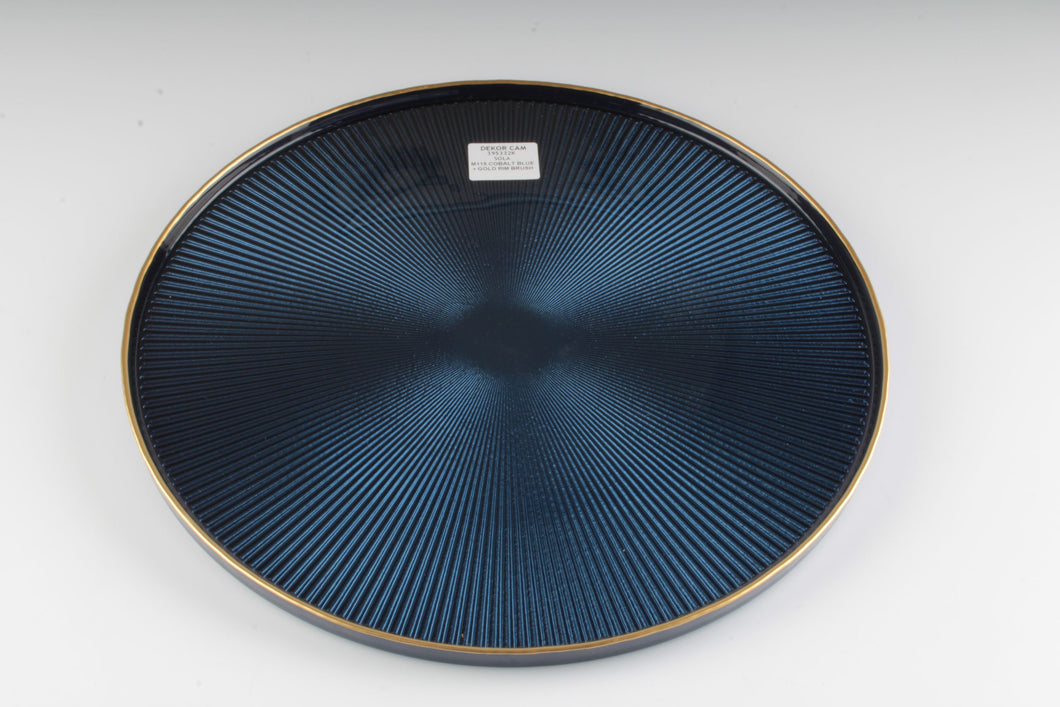 SD-395332- BL Domo, Glass Charger Cobalt Blue with Gold Rim and Lip, Dishwasher Safe, 13