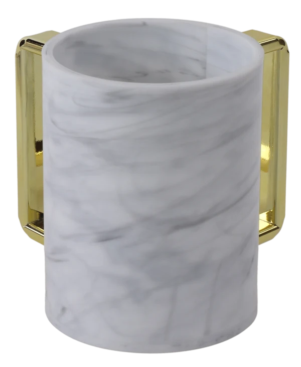 60206 Acrylic Marble Washing Cup With Gold Handles