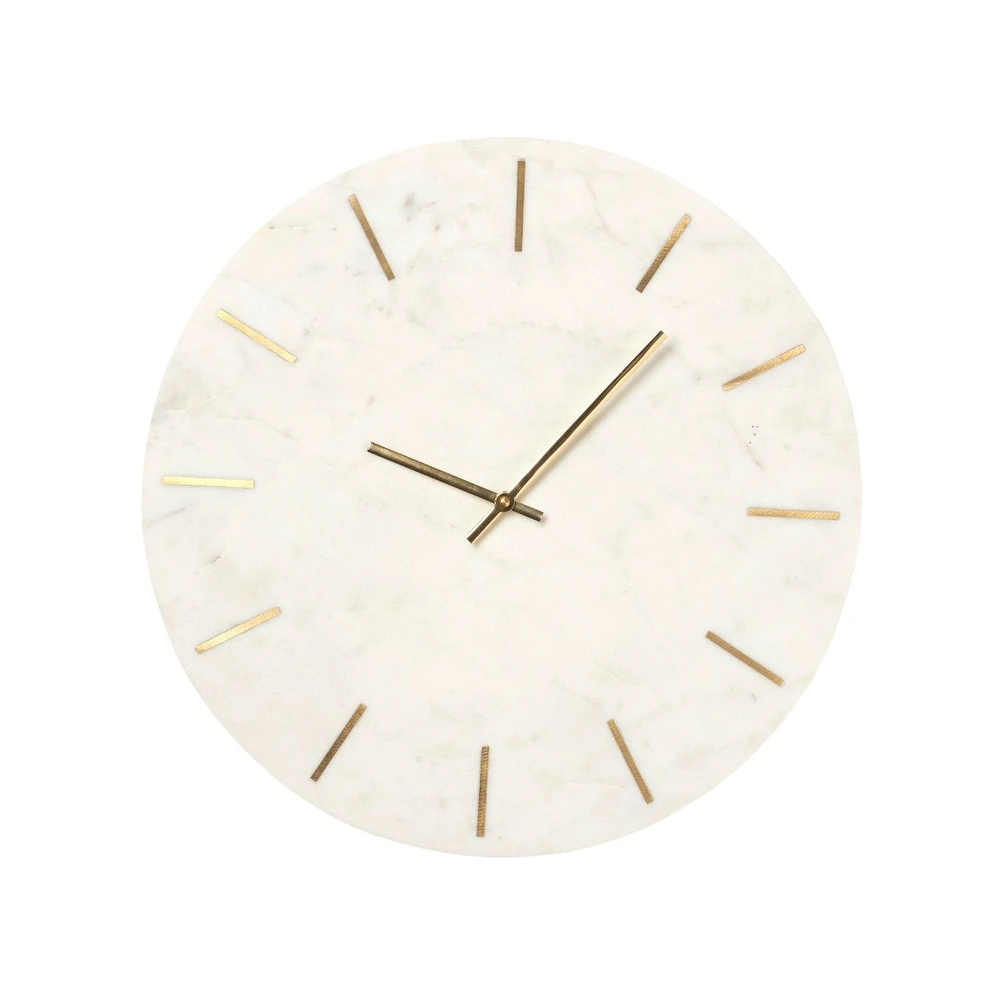 435000 Lg. Marble Wall Clock w/ Gold Inlay Dia16
