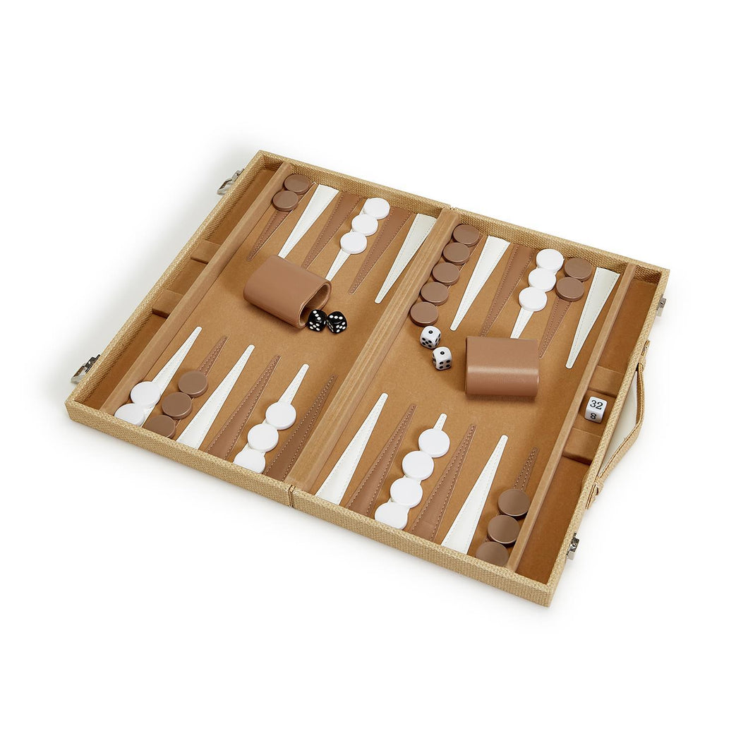 53499 Terra Cane Backgammon Set Game Includes: Board, Two Sets of 15 Checkers, Two Pairs of Dice, Doubling Cube, Two Dice Cups - Faux Leather/Natural Wood