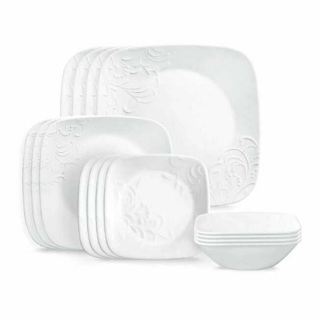 CORELLE SET SQUARE, CHERISH EMBOSED Service For 4