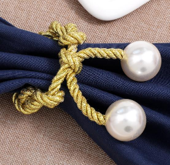TAJ Designs Gold Roped Pearl Napkin Ring