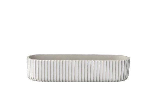 54930 Cement Rectangle Pot with Debossed Column Pattern Design Body LG Painted Finish White..14.50