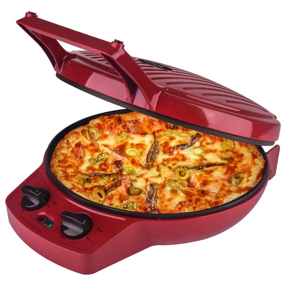 Courant 12 Inch Electronic Pizza Maker w/ Dial, Opens 180°, Red