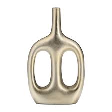 17821-02 Metal,15" Hollow Handles Vase,Champagne
