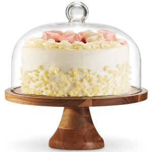 33745 • Wood Cake Stand W/ Glass Dome