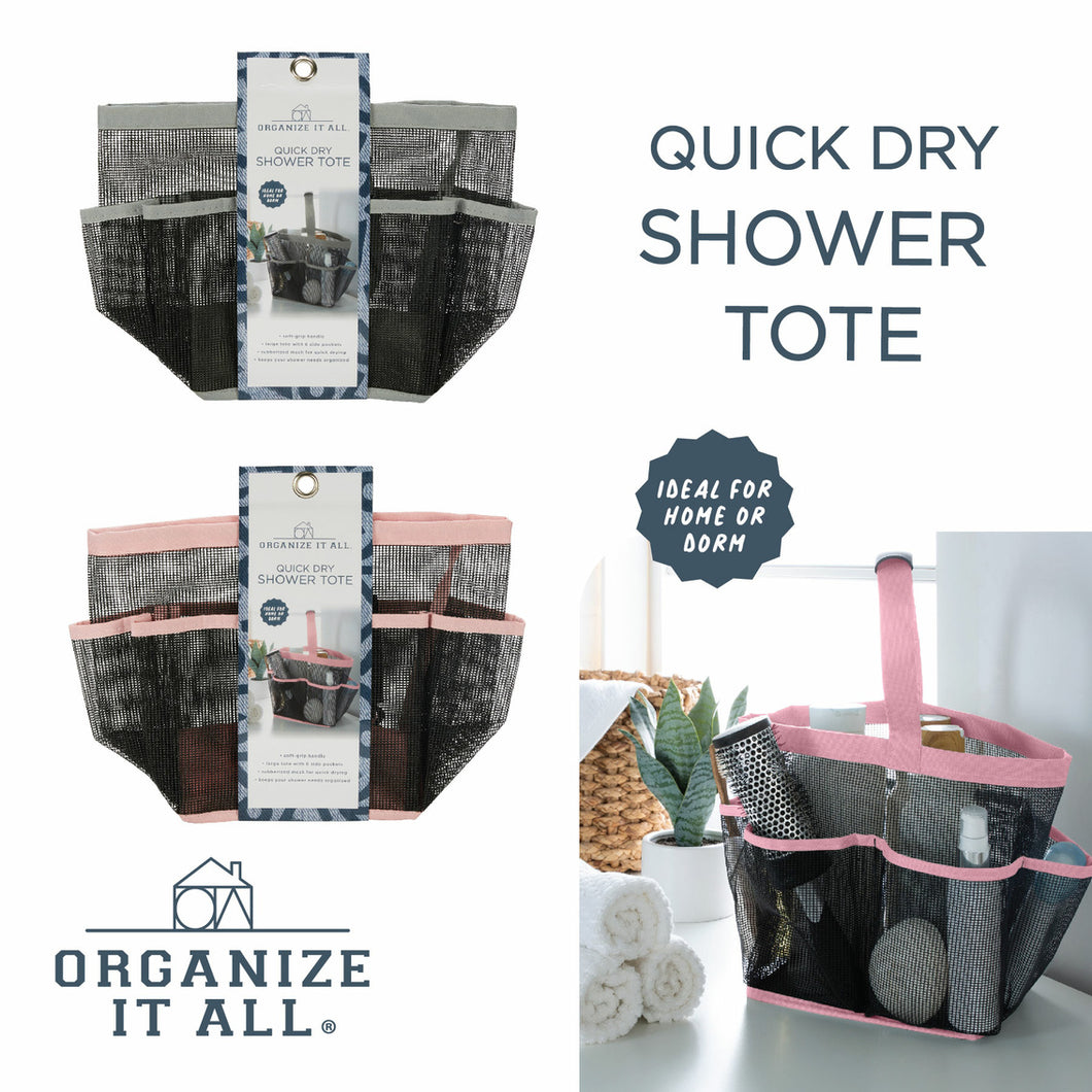 QUICK DRY PORTABLE BATH TOTE WITH RUBBER MESH 6 POCKETS