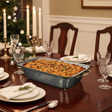 Load image into Gallery viewer, TAJ Designs 9x13 Hammered Pan Holder With Gold Accent
