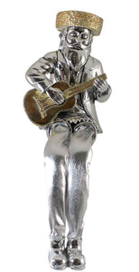 UK89677 Silvered Polyresin Sitting Hassidic Figurine With Cloth Legs 18 Cm- Guitar Player