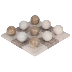 20830 9" MARBLE TIC-TACTOE, WHITE/BEIGE