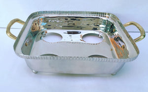 TAJ Designs 8 Inch Square Hammered Pan Holder With Gold Accent