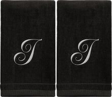 Load image into Gallery viewer, Black Monogrammed Towel - White Embroidered - Initial I
