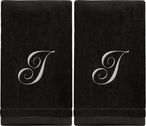 Black Monogrammed Towel - White Embroidered - Initial I
