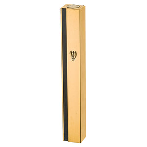 UK24534 Aluminum Mezuzah 15 cm- Gold with Metal SHIN & Black Stripe