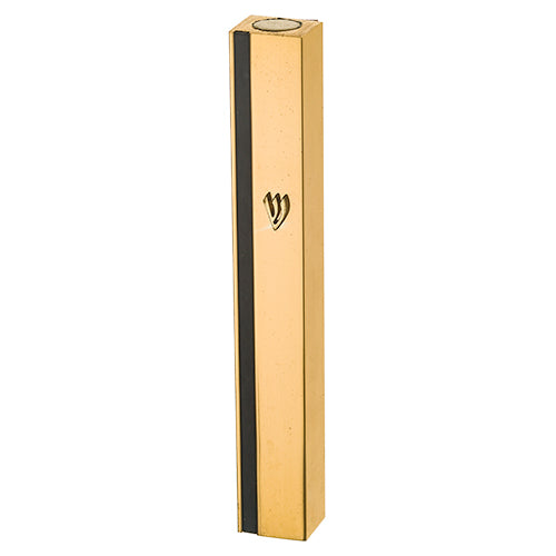 UK24534 Aluminum Mezuzah 15 cm- Gold with Metal SHIN & Black Stripe