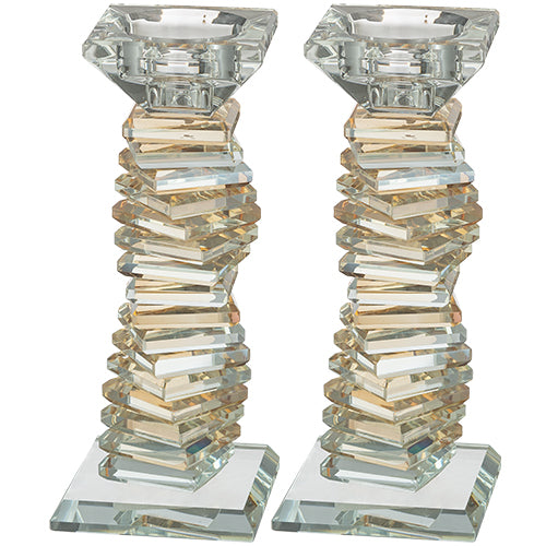 UK80031 Pair of Crystal Elegant Candlesticks 16.5 cm