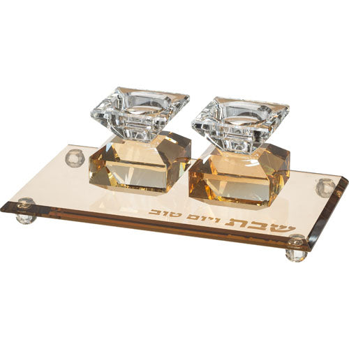 UK81786 Set of Crystal Elegant Candlesticks and Tray