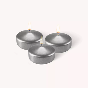 10PK. Medium Floating Candles - Metallic Silver