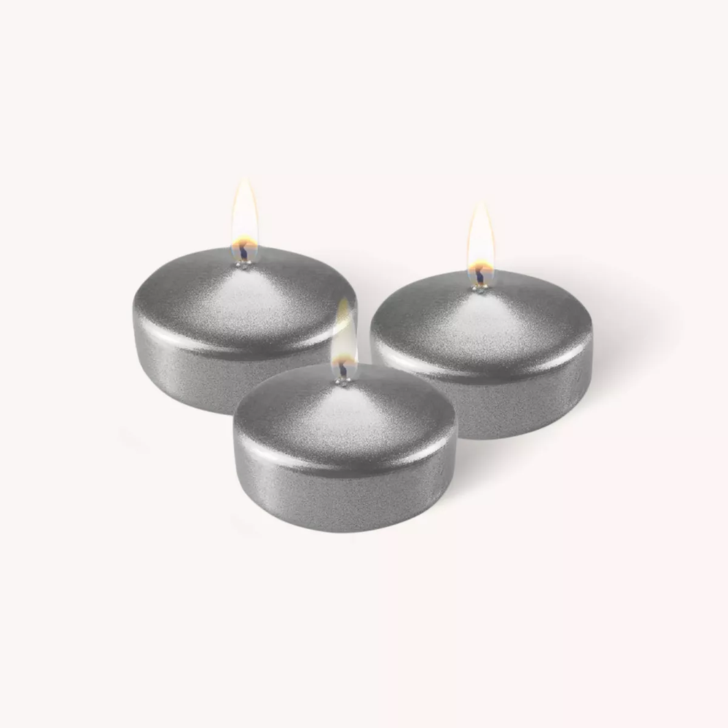 10PK. Medium Floating Candles - Metallic Silver