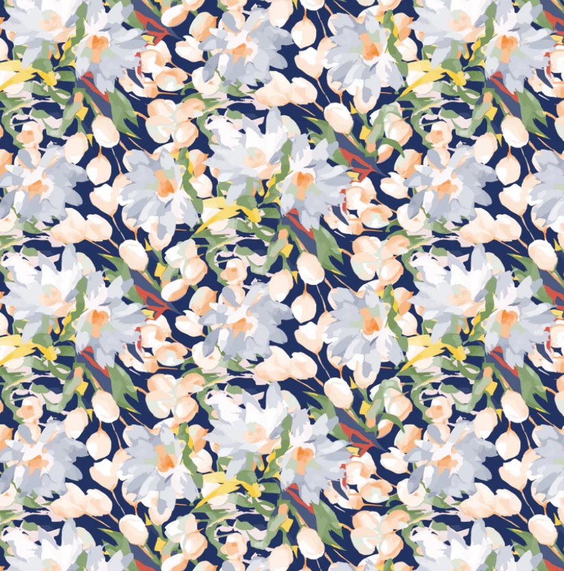 Painted Flowers Navy - Charger - (SQUARE)