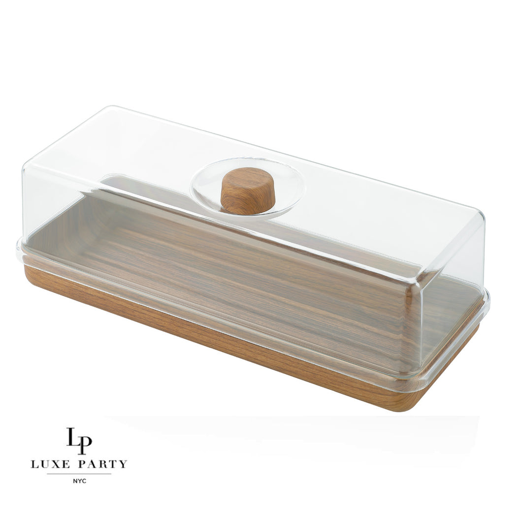 Bread & Cake Serving Tray With CLEAR Cover - 15.35X6.3X5.12 Oak