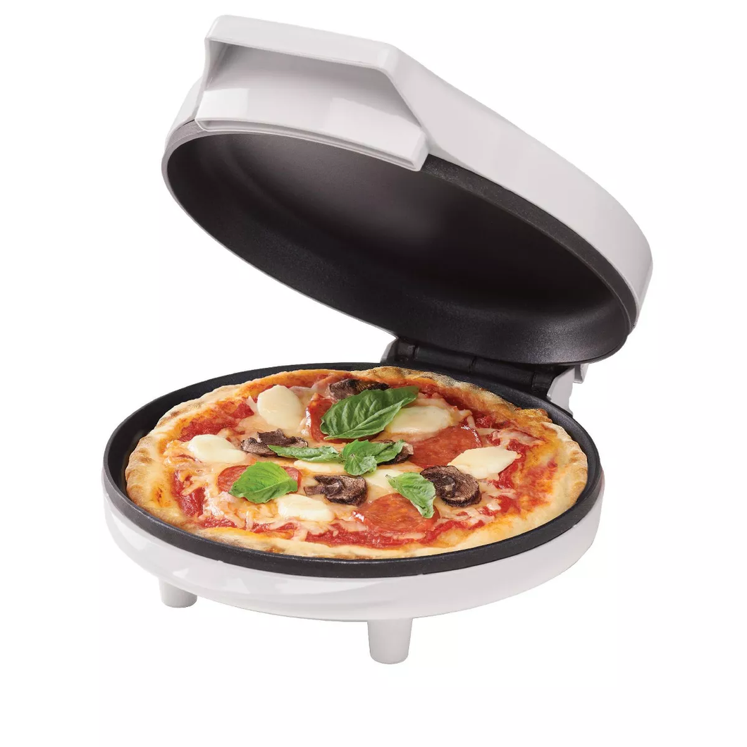 Betty Crocker 8 Travel Pizza Maker Plus Indoor Electric Grill With Insulated Travel Bag Nonstick Pan for Pizzas Quesadillas Nachos and more Personal Pizza Machine for Delicious Meals White
