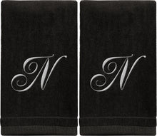 Load image into Gallery viewer, Black Monogrammed Towel - White Embroidered - Initial N
