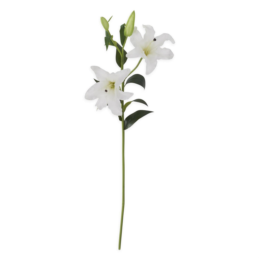 19444B-WH 35 Inch White Real Touch Lily Stem w/3 Blooms & 2 Buds
