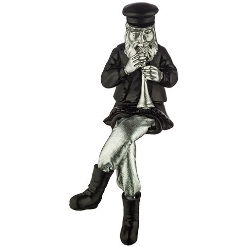 UK49926 Polyresin Sitting Hassidic Figurine with Cloth Legs 25 cm- Clarinet Player