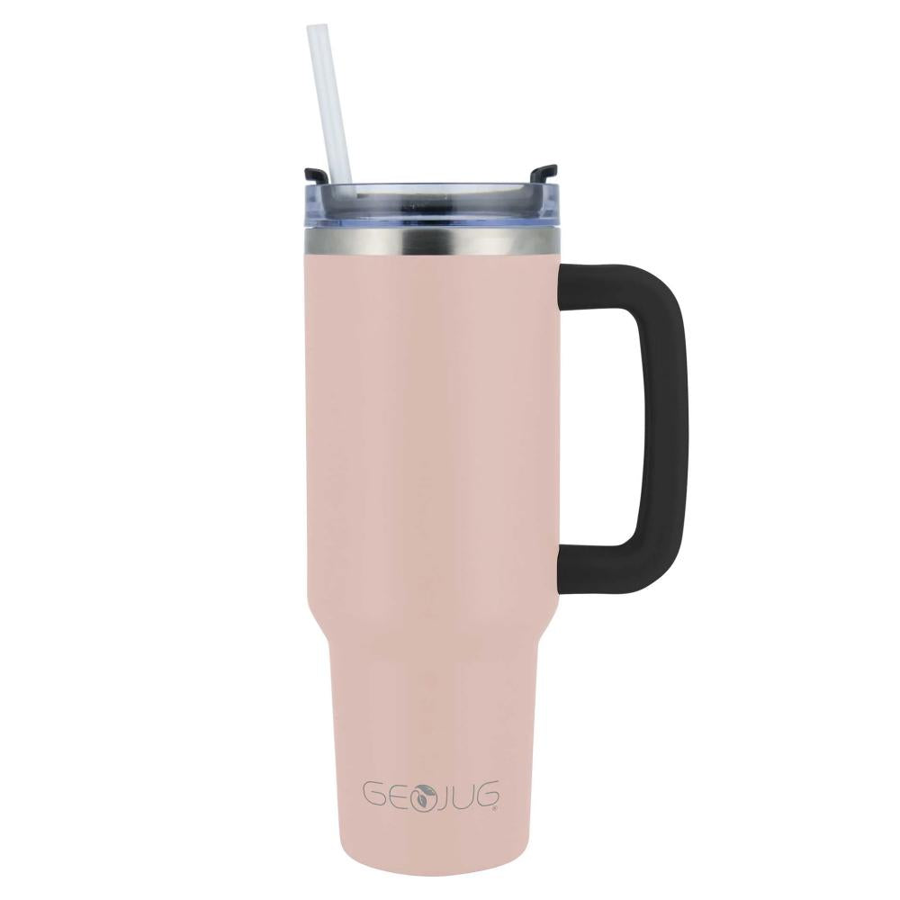 Brentwood 40-Oz. Insulated Stainless Steel Tumbler Cup with Handle, Lid, and Straw Pink