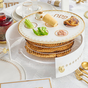 PE-SP-3-CT-GO 3 Level Round Cartier Kearah (Seder Plate) / Matzah Box