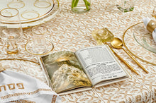 Load image into Gallery viewer, HAG-PU-HC-W-GO Hagaddah Set - Gold Leather Books Hard Cover - Gold Holder
