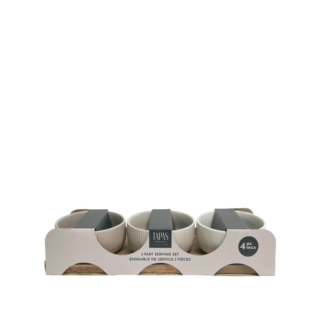 3980702 Tapas Living 3 Part Acacia Ceramic Serving Set Natural