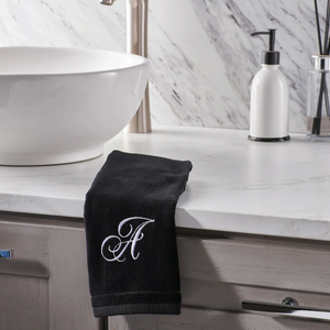 Black Monogrammed Towel - White Embroidered - Initial I