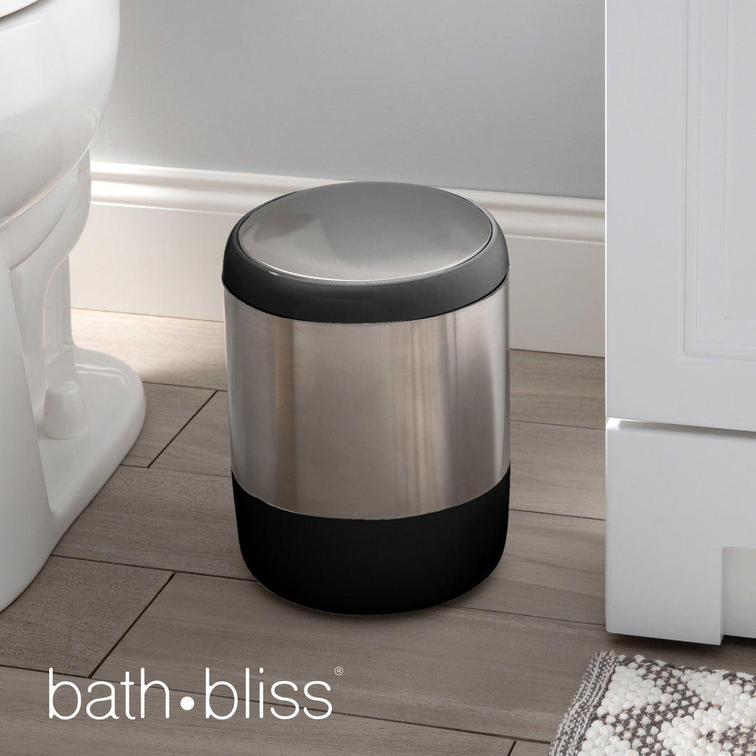 SS.+ PP Round Waste Bin with SS. Flip Lid - Black