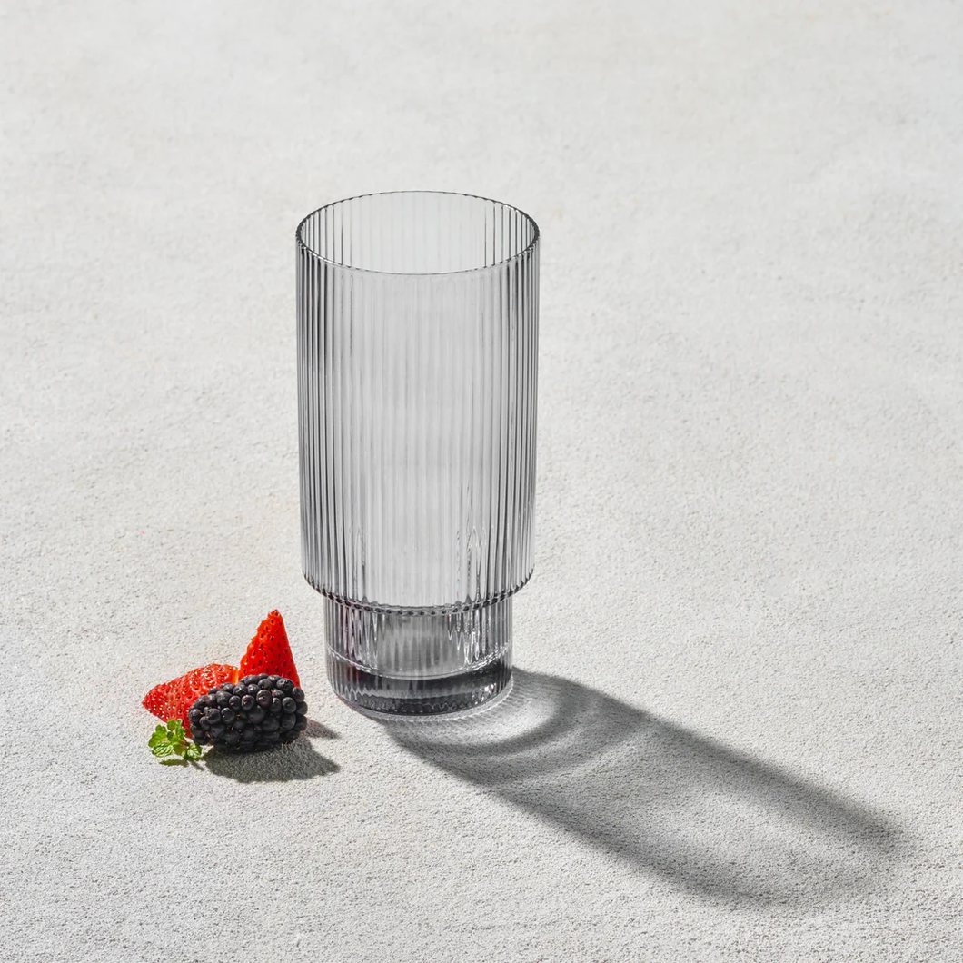 VD-5718- SM Malibu Ribbed Highball Glass Smoked 13.5 oz