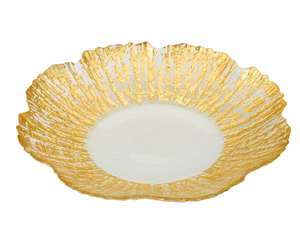 Plate w Gold-Scalloped-Flower Shaped 9"D