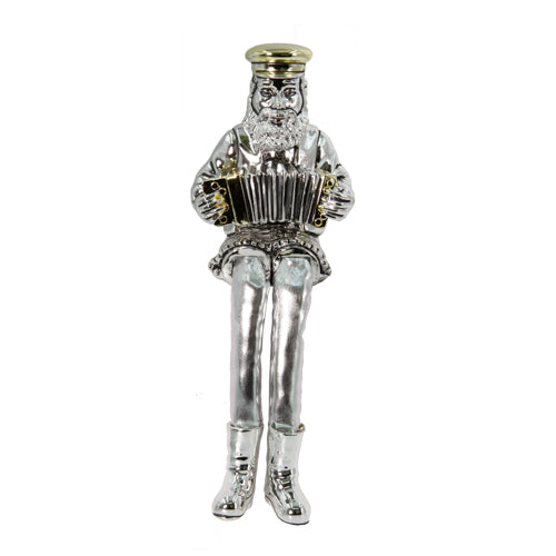 UK43637 Silvered Polyresin Hassidic Figurine With Cloth Legs 25 Cm- Accordion Player