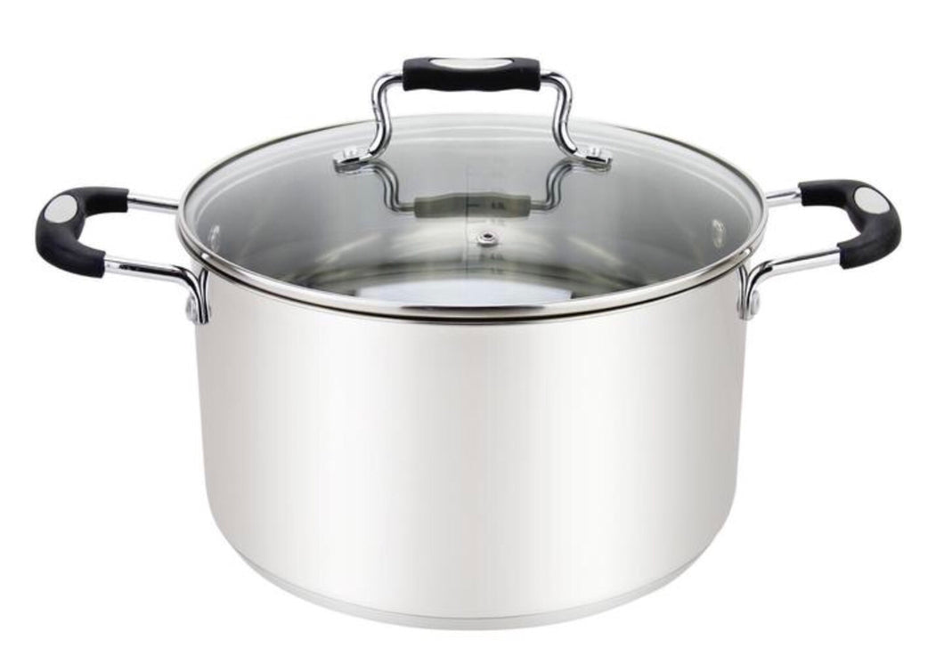 Millvado - Urban, Black, 20 qt Stock Pot with Glass Lid, Silicone Handles, 18/10 SS,