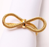 Load image into Gallery viewer, TAJ Designs 1 Rope Bow Gold Napkin Ring
