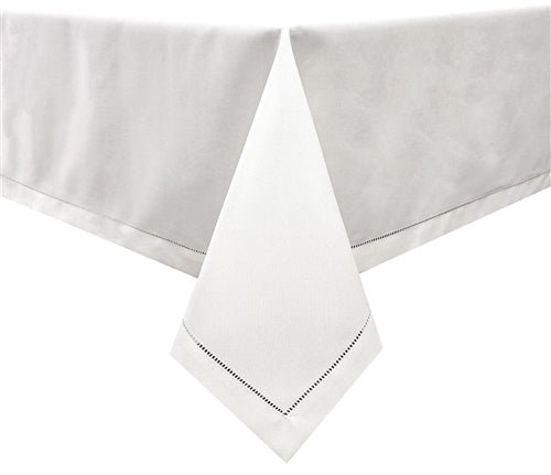 TC1551-6090 Tablecloth Polyester (Linen Look) TC1551 - White with Hole design Etched at seam - 60 x 90