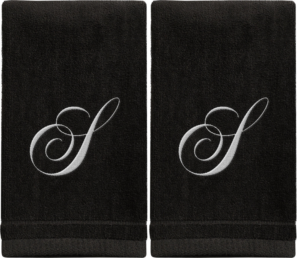 Black Monogrammed Towel - White Embroidered - Initial S