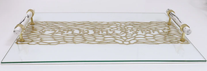 VCT4408 Acrylic Challah Tray Gold with Cylinder Handles